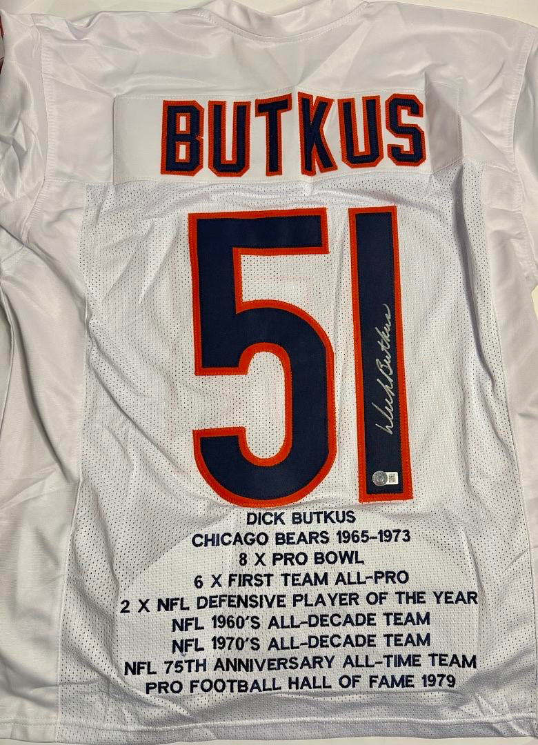 Dick Butkus (Bears) Signed career statistics jersey - Beckett COA